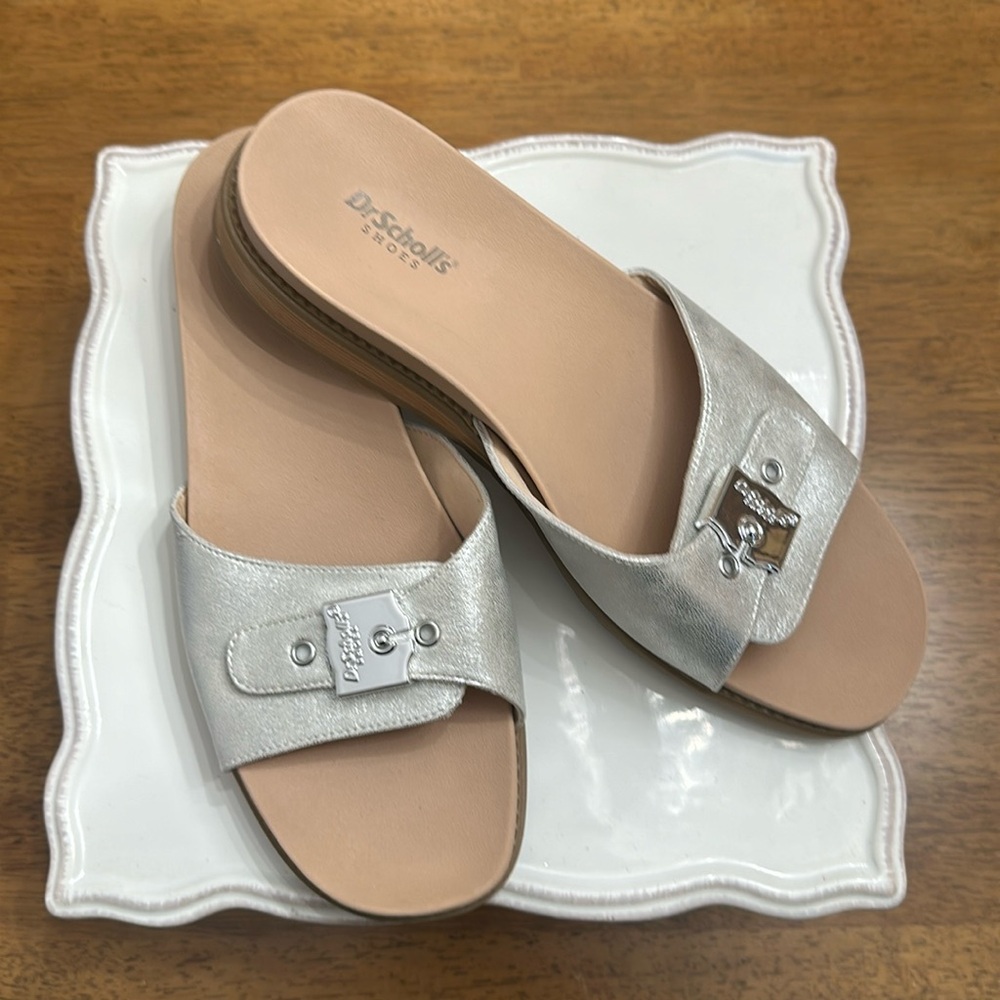 Dr. Scholl's Buckle Slide Sandals Island Icon Silver Metallic - 11 Wide
